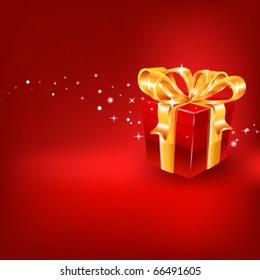 Red gift on red background. vector