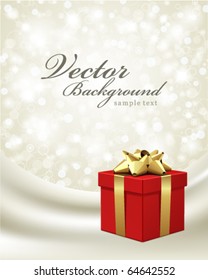 Red gift on silk vector card