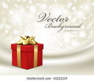 Red gift on silk vector card