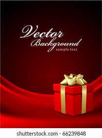 Red gift on silk vector background