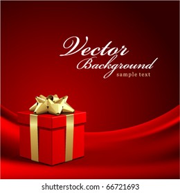 Red gift on silk vector background
