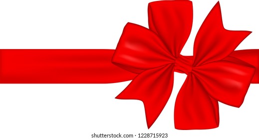 Red gift ribbon and bow isolated on white background. Vector illustration
