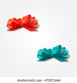 Red gift ribbon bow low resolution flat triangle polygon vector eps10
