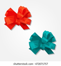 Red gift ribbon bow low resolution flat triangle polygon vector eps10