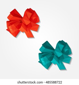 Red gift ribbon bow low resolution flat triangle polygon vector eps10