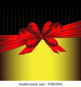 red gift ribbon bow on gold and black background (also available jpeg version)