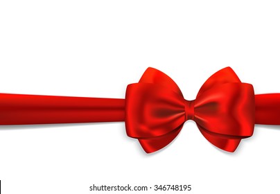 Red gift ribbon with luxurious bow isolated on white background. Best for gift cards, invitations, gifts boxes and other. Bow on ribbon gift and holiday set. Vector illustration