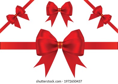 Red Gift Ribbon Vector. Gift bow and ribbon. Vector illustration. Decorative red ribbon bow. Decoration, packaging, invitation elements, Christmas, Valentine, birthday, holiday gift wrapping