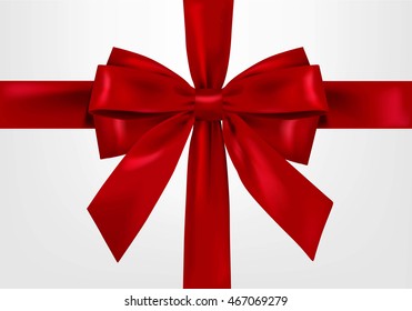 Red gift satin bows with ribbons. Detailed and realistic Vector illustration.