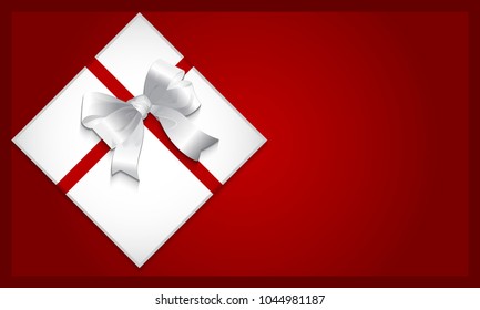 Red Gift satin ribbon bow background, vector Greeting card and invitation for holidays. Christmas, New York, birthday, valentine, love 