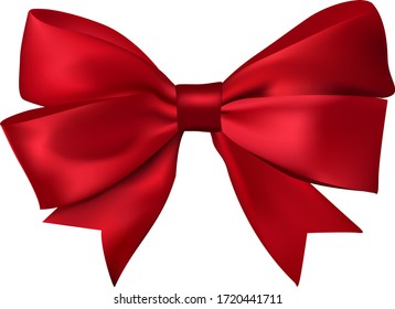 Red gift silk ribbon bow. isolated on white, vector