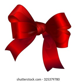 Red gift silk ribbon bow. isolated on white, vector
