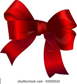 Red gift silk ribbon bow. isolated on white
