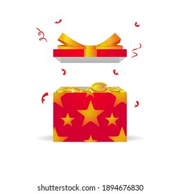 Red gift star box with coins design vector