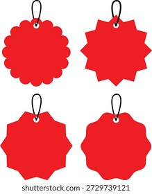 Red Gift Tags Set Design. Set of Red Ribbon, Discount Label, Price Tag, Sale Label, Isolated on White Background
