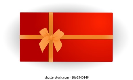 Red Gift with a Top View. Merry Christmas and Happy New Year. New Years Gift on a White Background. Colored. Winter Holidays Realistic box. Vector Illustration EPS 10