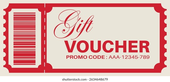 Red Gift Voucher with Barcode and Promo Code vector illustration	