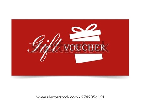 A red gift voucher with a box. Flat design. Vector illustration