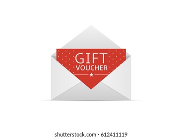 Red Gift voucher card in white envelope