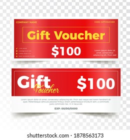 Red Gift Voucher, coupon design, ticket, banner, cards, polygon background. Eps 10 vector illustration.