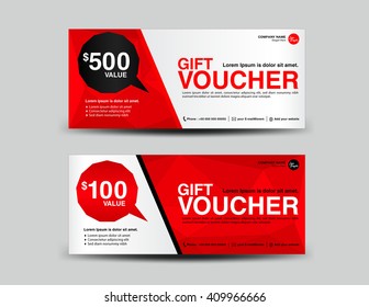 Red Gift Voucher, Coupon Design,ticket, Banner,cards,polygon Background