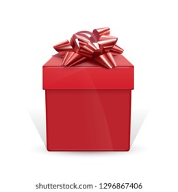 Red gift wrap with red bow, realistic vector illustration isolated on white background