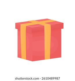 Red gift with yellow ribbon in cartoon style on white background isolated. Christmas gift. Surprise box.
