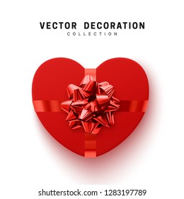 Red Gifts box. Isolated realistic gift presents in heart shape view top.