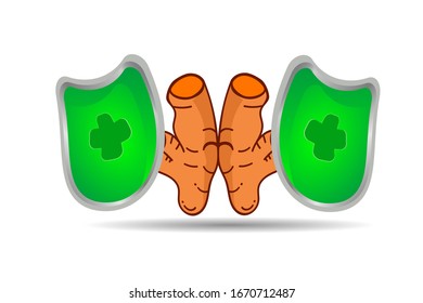rotes Ingwer-Symbol und hygienischer Schild.