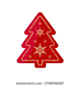 Árbol de navidad rojo del pan de jengibre decorado con la Ilustración vectorial dorada de los copos de nieve	