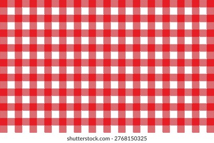 Red Gingham Check Pattern Background, Seamless Picnic Tablecloth Plaid Texture Vector Illustration