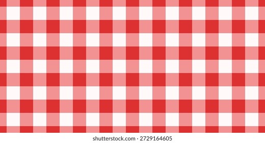 Patrón sin costuras de tela de guinga roja. Lindo cheque a cuadros. Textura de mantel de cocina de picnic. Textura vintage cuadrada de Gingham. Ilustración vectorial aislada sobre fondo blanco.