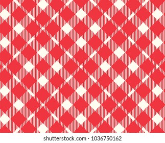 Red Gingham pattern. Texture from rhombus/squares for - plaid, tablecloths, clothes, shirts, dresses, paper, bedding, blankets, quilts and other textile products. Vector illustration.