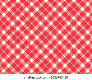 Red Gingham pattern. Texture from rhombus/squares for - plaid, tablecloths, clothes, shirts, dresses, paper, bedding, blankets, quilts and other textile products. Vector illustration.
