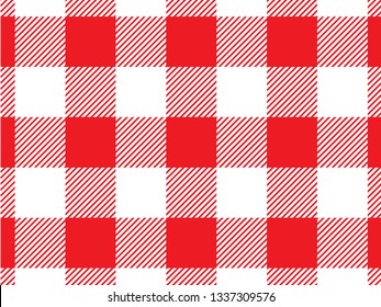 Red Gingham pattern. Texture from rhombus/squares for - plaid, tablecloths, clothes, shirts, dresses, paper, bedding, blankets, quilts and other textile products. Vector illustration. 