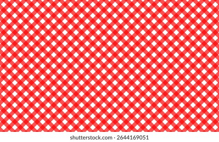 Padrão sem costura Gingham vermelho. Textura de losango, quadrados para - xadrez, toalhas de mesa, roupas, camisas, vestidos, papel, cama, cobertores, colchas e outros produtos têxteis. Ilustração vetorial.