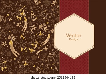 red ginseng honey bee art banner element design decoration frame premium elegant illustration pattern traditional beauty 