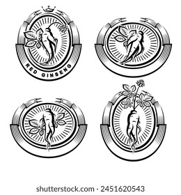 Red ginseng label and icon set. Collection icon red ginseng. Vector