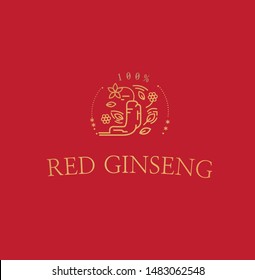 vetor de rótulo de emblema de logotipo de ginseng vermelho 