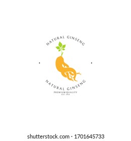 Red ginseng. Logo template. Isolated ginseng root with leaf