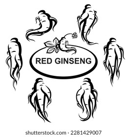 Red ginseng set. Collection icon red ginseng. Vector