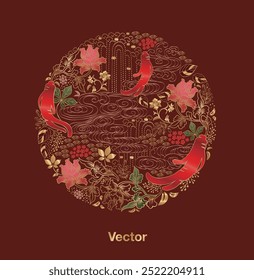 vermelho ginseng elemento abstrato tradicional ilustração flor floral design colorido arte ornamento decoração premium clássico luxo 
prover elegância ásia coreia china design arte elemento vetor