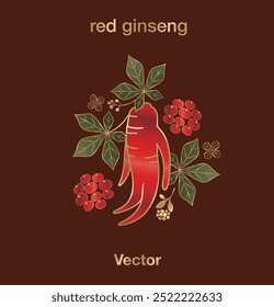 red ginseng traditional abstract element illustration flower floral design art ornament decoration premium asia korea china design art element health vector