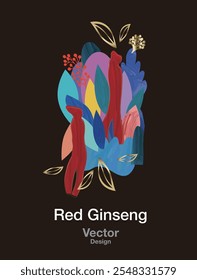 red ginseng traditional abstract element illustration flower floral design art ornament decoration premium asia korea china design art element health