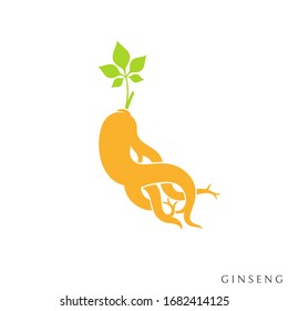 Red ginseng. Vector illustration. Isolated ginseng root and leaf on white background