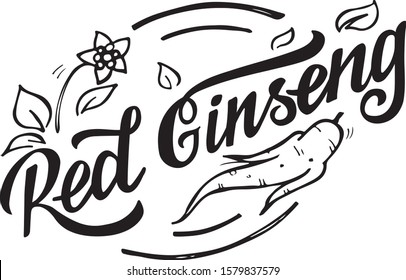 Red  ginseng  - Vector text, lettering,  logo for your products, shop, business cards, flyers, prints and banners. Vector illustration isolated on white background.