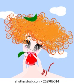 red girl and apple