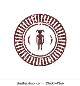 Red girl icon inside distress with rubber seal texture