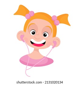 Red girl smilling with headphones