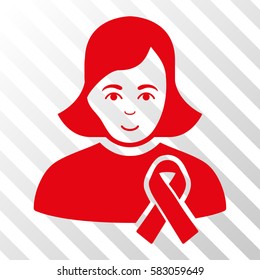 Red Girl With Sympathy Ribbon interface icon. Vector pictogram style is a flat symbol on diagonal hatch transparent background.